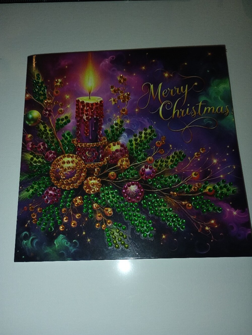 Merry Christmas Diamond  Candle Card - Handmade